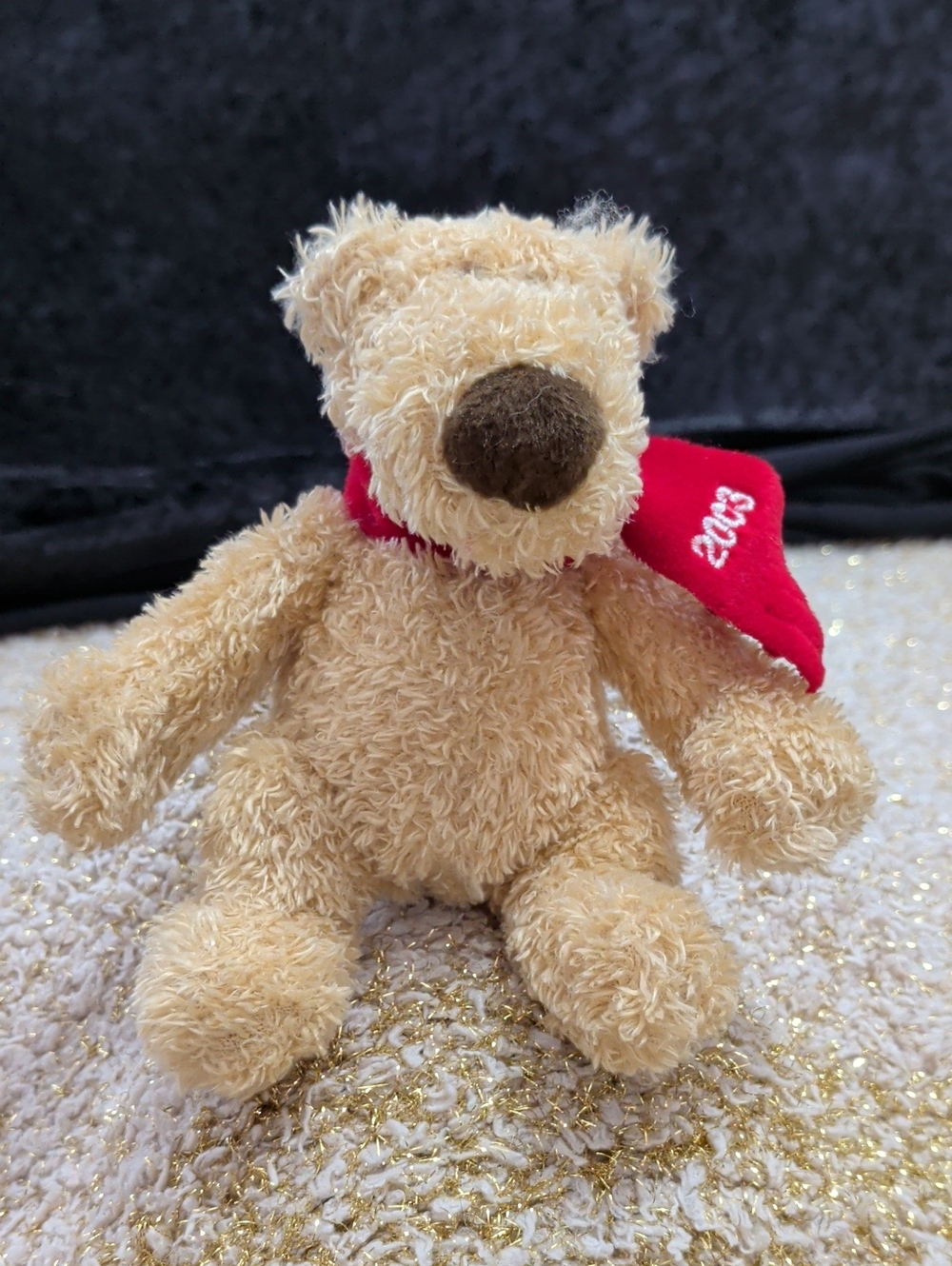 Gund Beige Plush Teddy Bear with Red Scarf